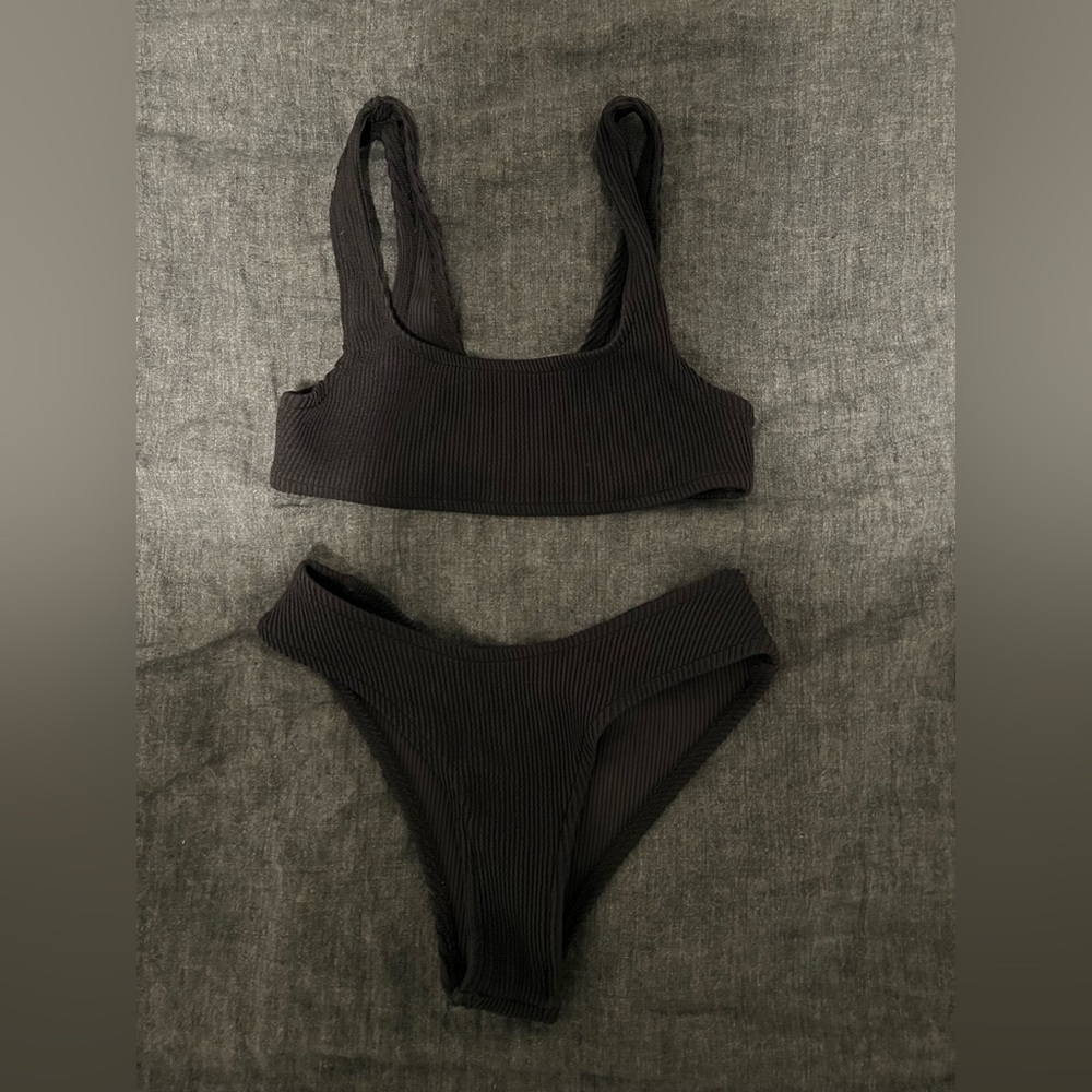 Shop Tan + Lines by Sivan Ayla Black Ribbed Bikini - size s